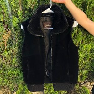 Neiman Marcus Black Faux Fur Vest